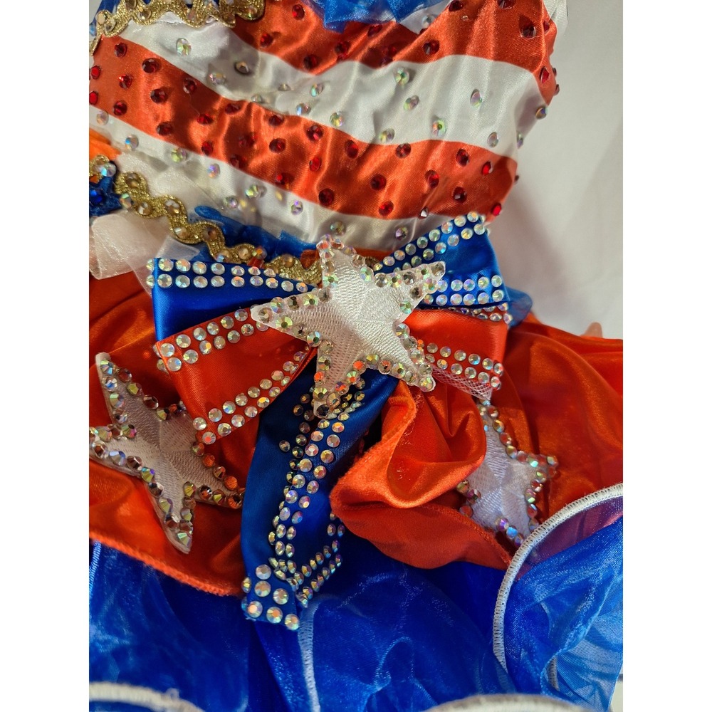 Patriotic Glitz Pageant Dress Red White Blue Stars Stripes Cupcake Skirt Set - Picture 3 of 12